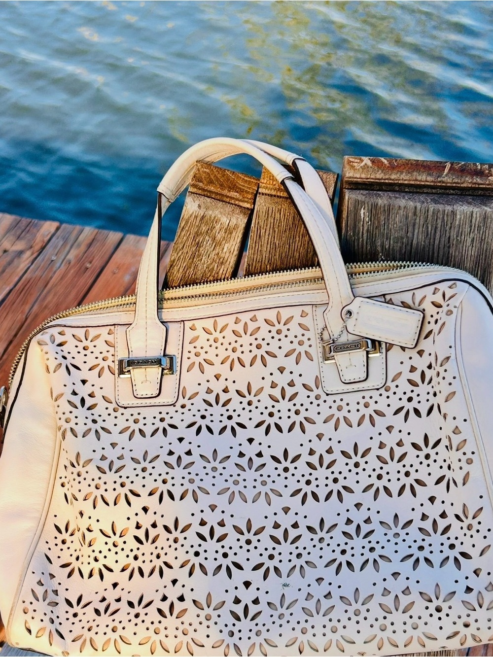 Coach Cream Laser-Cut Leather Tote